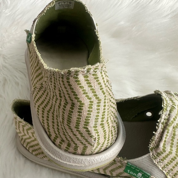 Sanuk Sidewalk Surfer Canvas Shoes Womens Size 9 Natural Khaki Green Slip On - Picture 10 of 13